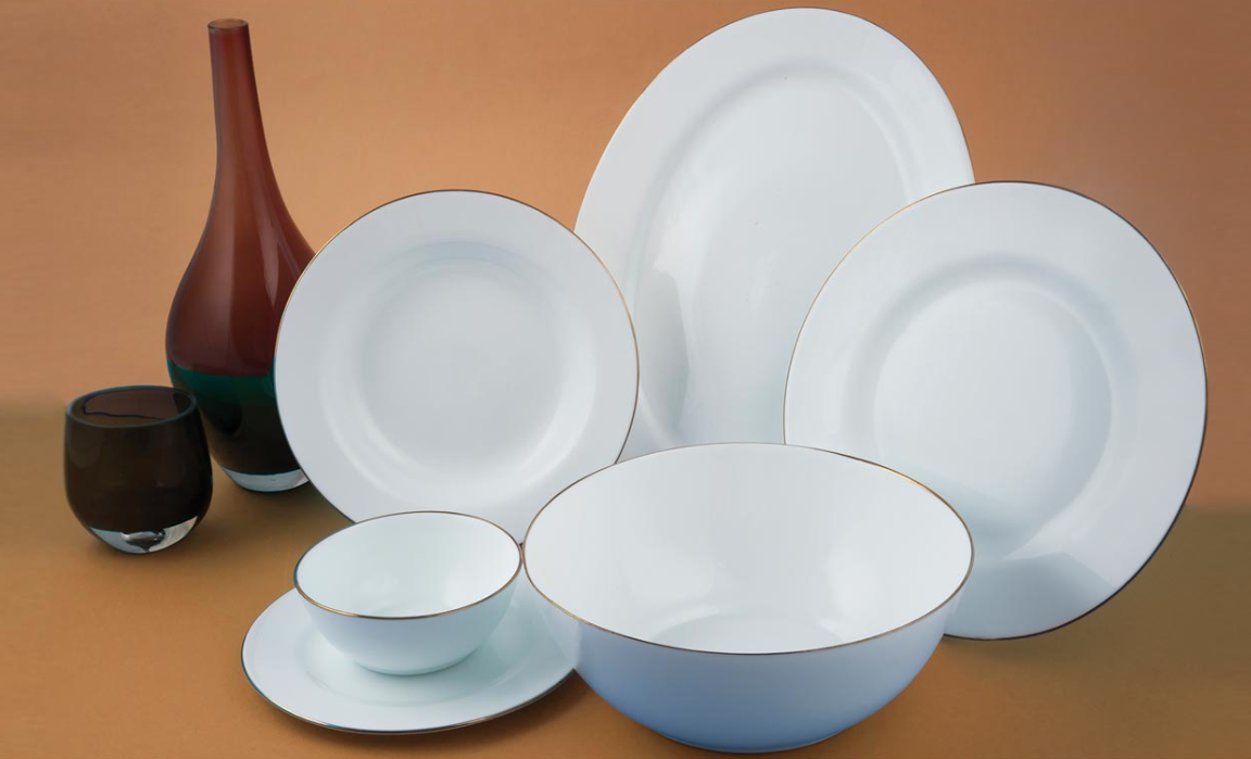 Porcelain Tableware Set  Classic Round Design, Gold Rim / Printed Patterns (Various Designs Available)