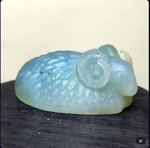 Handcrafted Indigo Agate Sitting Ram Decorative Collectible Statue Inspired by Persepolis Design