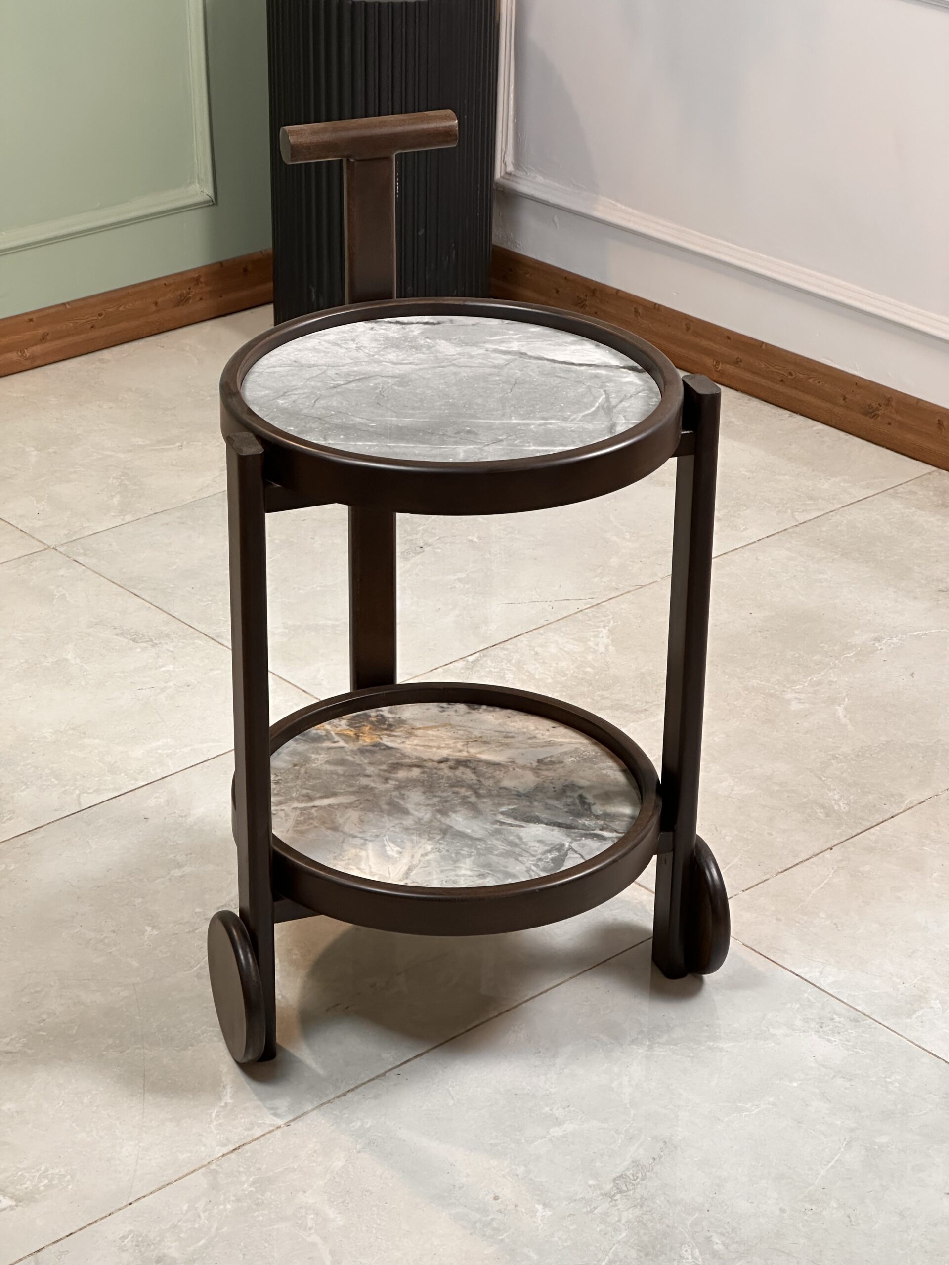 Zed Design Comfort Ceramic Serving Trolley with Natural Beech Wood Frame & Ceramic Slab Top