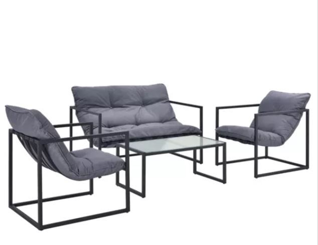 Zed Design Modern Outdoor Patio Furniture Set with Matte Black Powder-Coated Metal Frame