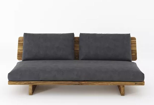 Zed Design Modern Minimalist Walnut Wood Upholstered Sofa Bench