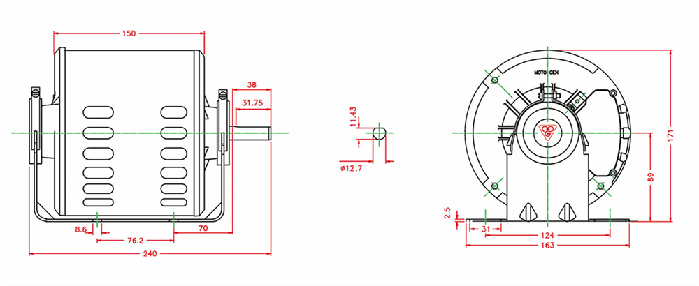 Electromotor cooling single-phase induction two-speed - 61411111100003