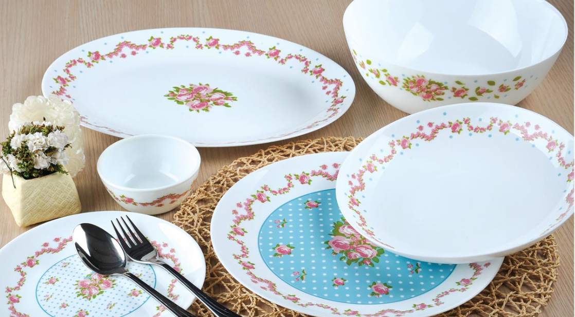 Decorated Opal Dinnerware & Serving Set  Multiple Designs