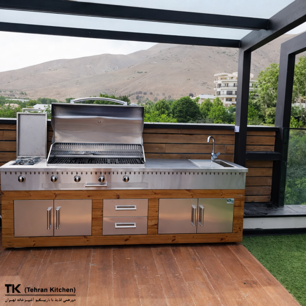 باربیکیو گازی و ذغالی تهران کیچن ۲۴۲ سانتی‌متر با سینک و کابینت ترمووود