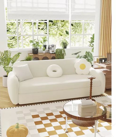 Zed Design Sofia Minimalist Sofa Bed with Solid Natural Pine Wood Frame, High-Density Foam & Turkish Teddy Fabric