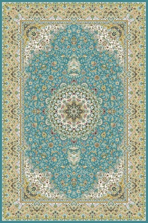 Persian Machine-Woven Carpet Turquoise Medallion Design