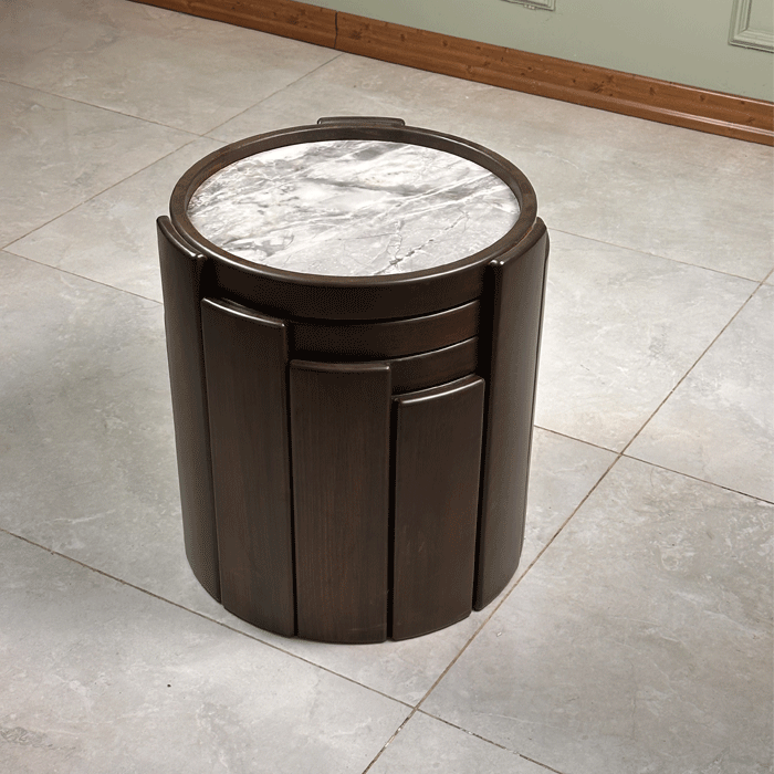 Zed Design Comfort Nesting Tables with Ceramic Tops & Natural Wood Structure