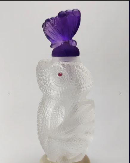 Handcrafted Natural Quartz Chameleon Design Perfume Bottle Pendant with Amethyst Butterfly Lid Gemstone Art
