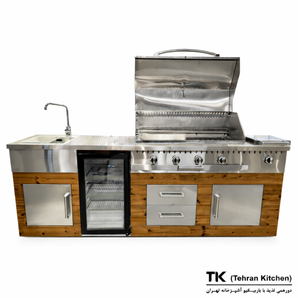 Tehran Kitchen 242 cm Gas & Charcoal BBQ with Stainless Steel & Thermowood
