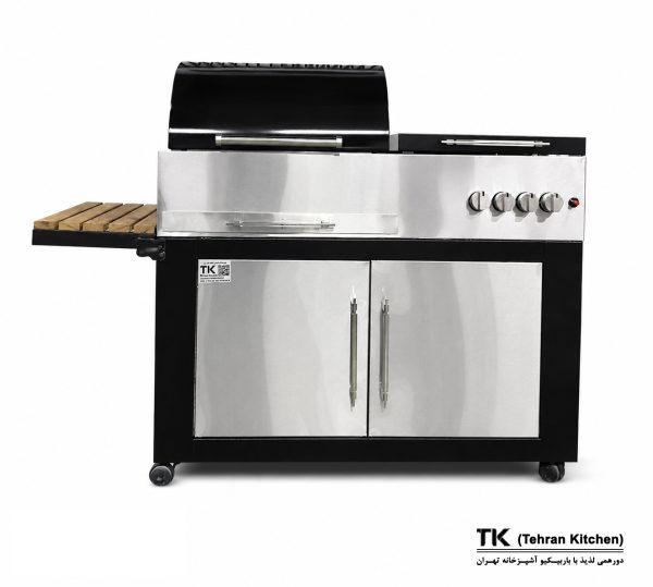 Tehran Kitchen 110 cm Gas & Charcoal BBQ with Side Burner, Fryer, Cabinet & Stainless-Steel Front