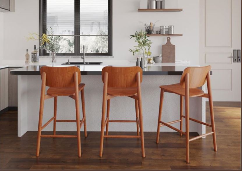 SUREEN , Modern Beech Wood Bar Stool with Plywood Backrest