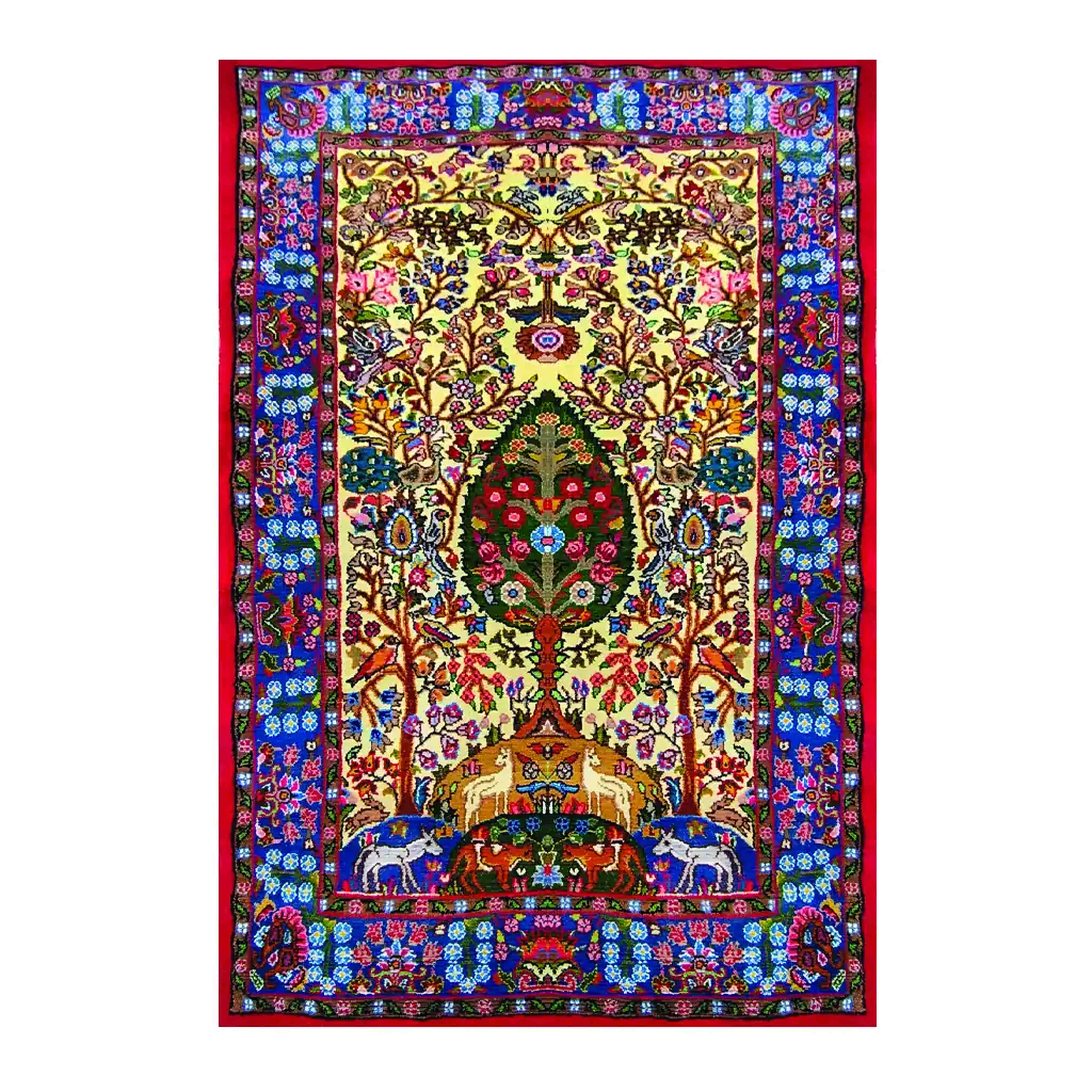 Handmade Persian Gavokhori Carpet - Yellow Background