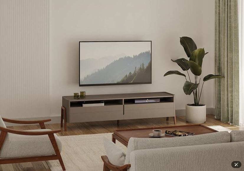 HANA , Modern Minimalist TV Stand with Grooved MDF Body & Soft-Close Storage