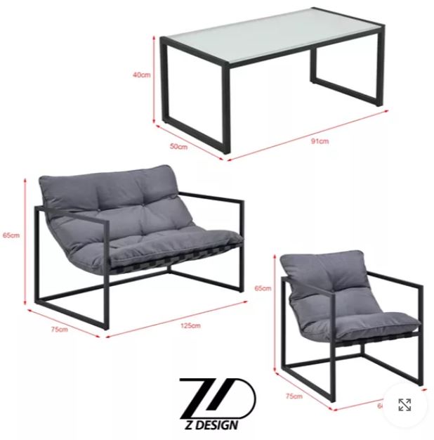 Zed Design Modern Outdoor Patio Furniture Set with Matte Black Powder-Coated Metal Frame