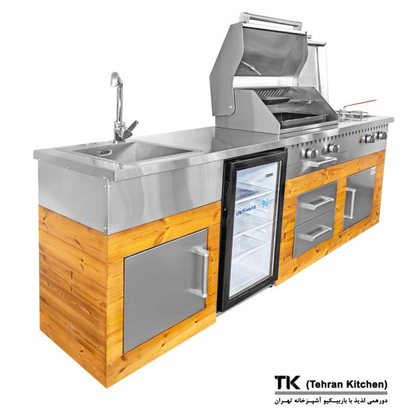 Tehran Kitchen 242 cm Gas & Charcoal BBQ Island with 60 cm Refrigerator Compartment