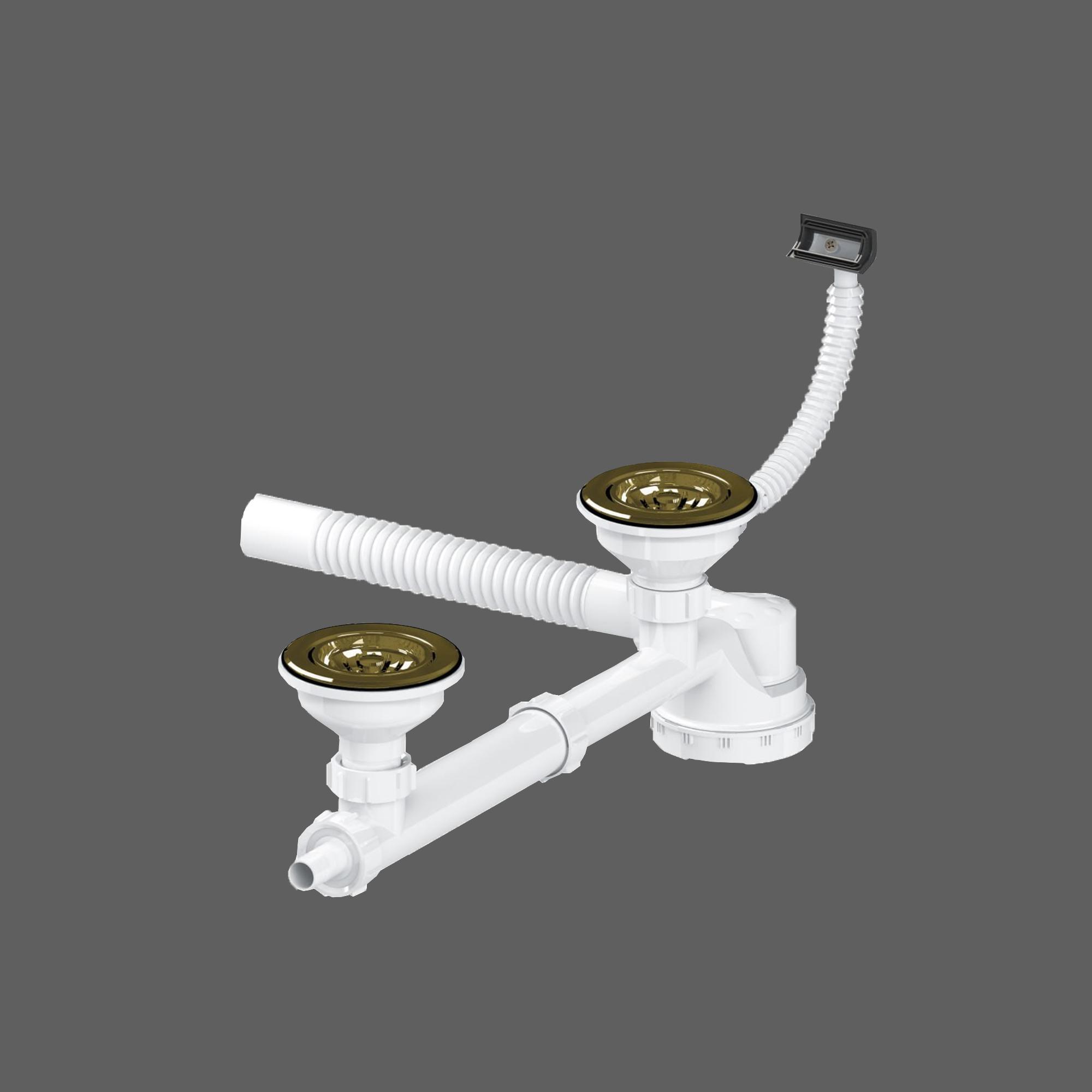 Extra-Flat Fancy Double-Bowl Siphon with Overflow