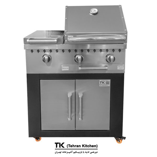 Гриль для барбекю Tehran Kitchen 75 см из нержавеющей стали с шкафом и боковой горелкой