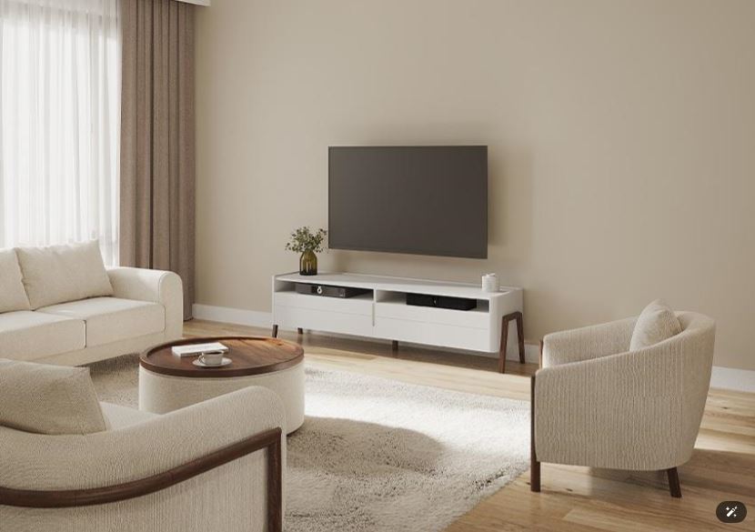 HANA , Modern Minimalist TV Stand with Grooved MDF Body & Soft-Close Storage