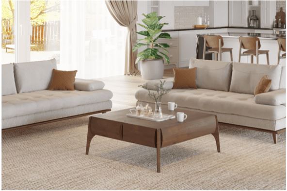AVIN  Modern Beech-Veneered Coffee Table with Two Drawers