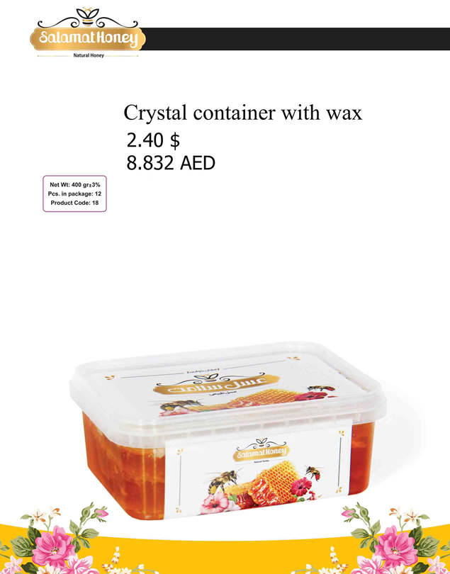 Salamat Premium Pure Natural Honey with Genuine Honeycomb in Elegant Crystal Container – Gourmet Floral Honey