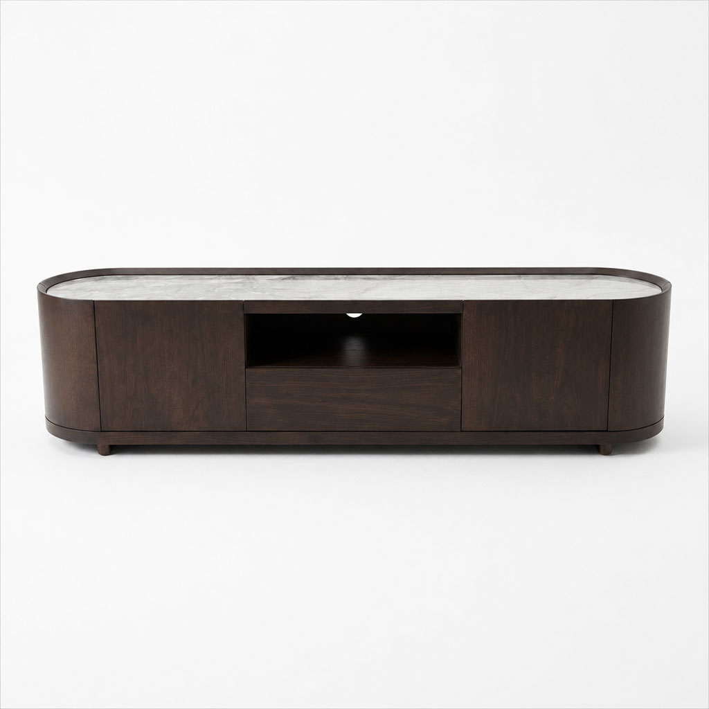 Zed Design Comfort Ceramic TV Console with Natural Oak Veneer & Ceramic Slab Top