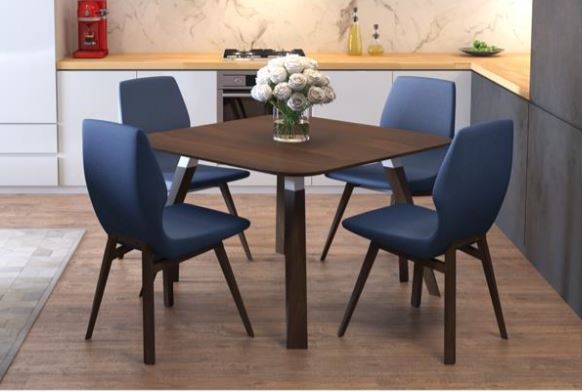 IRA , Post-Modern Dining Set with Curved Upholstered Chairs & Beech Wood Legs