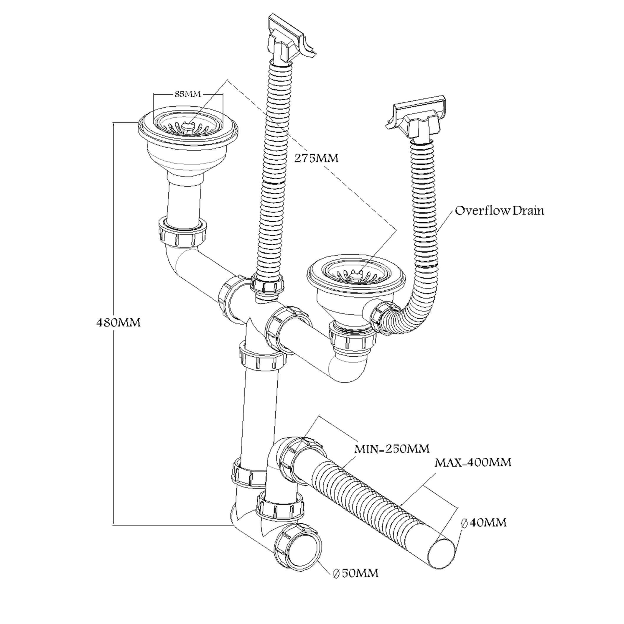 Double Bowl With Two Overflow Drain