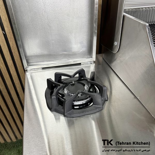 Гриль Tehran Kitchen 242 см на газу и углях с шкафом из нержавеющей стали и отделкой из термодерева