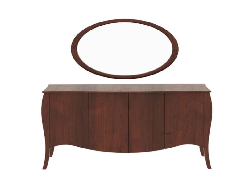 ANDERSA , Neoclassical Beech-Veneered Console Table with Curved Base & Storage Compartment
