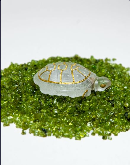 Handcrafted Natural Quartz Turtle Design Hanging Perfume Bottle Pendant with 24K Gold Plated Details