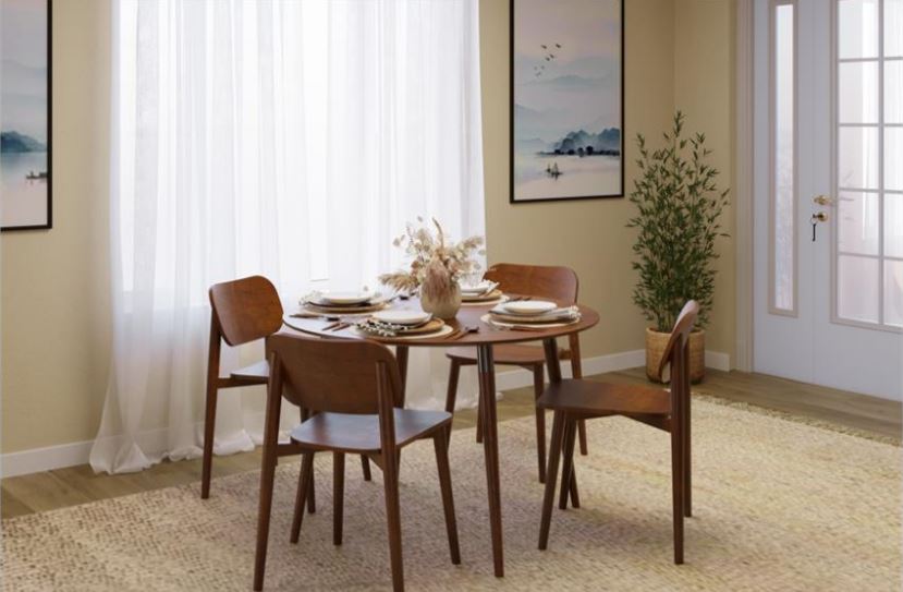 SUREEN , Modern Beech Wood Dining Set with Round Table & Simple Wooden Chairs