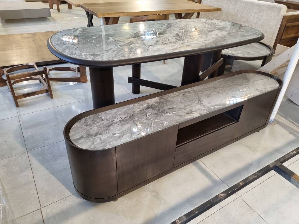 Zed Design Comfort Ceramic TV Console with Natural Oak Veneer & Ceramic Slab Top