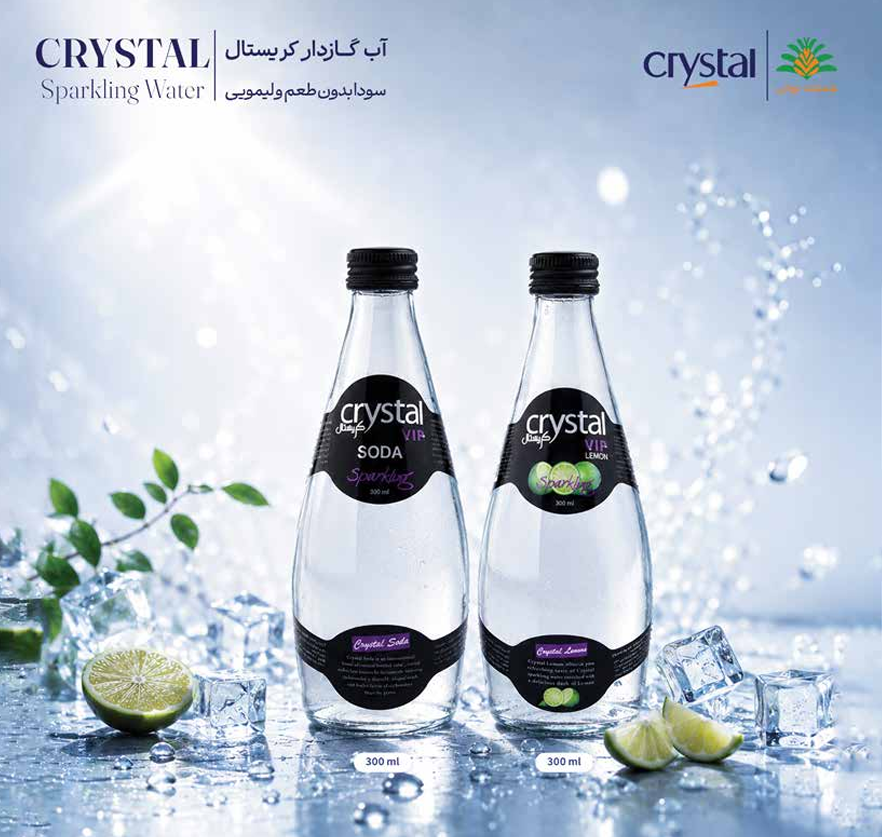 Crystal Glass Bottle Sparkling Water  Plain & Lemon Flavors 300ml