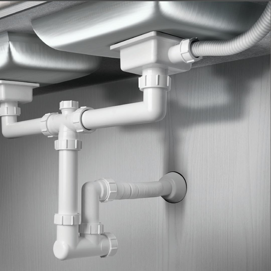square drain siphon for double bowl sinks with overflow include cleaning port