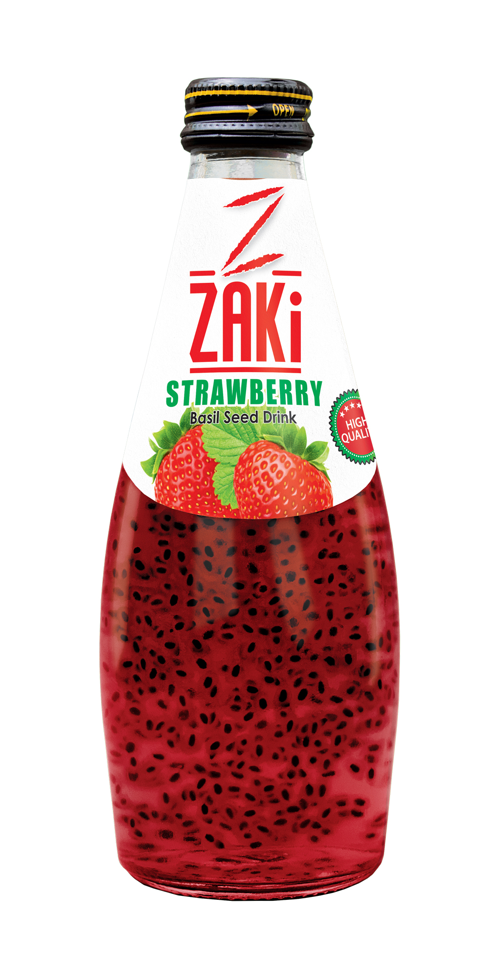 Strawberry-Flavored Basil Seed Drink – 300ML Glass Bottle