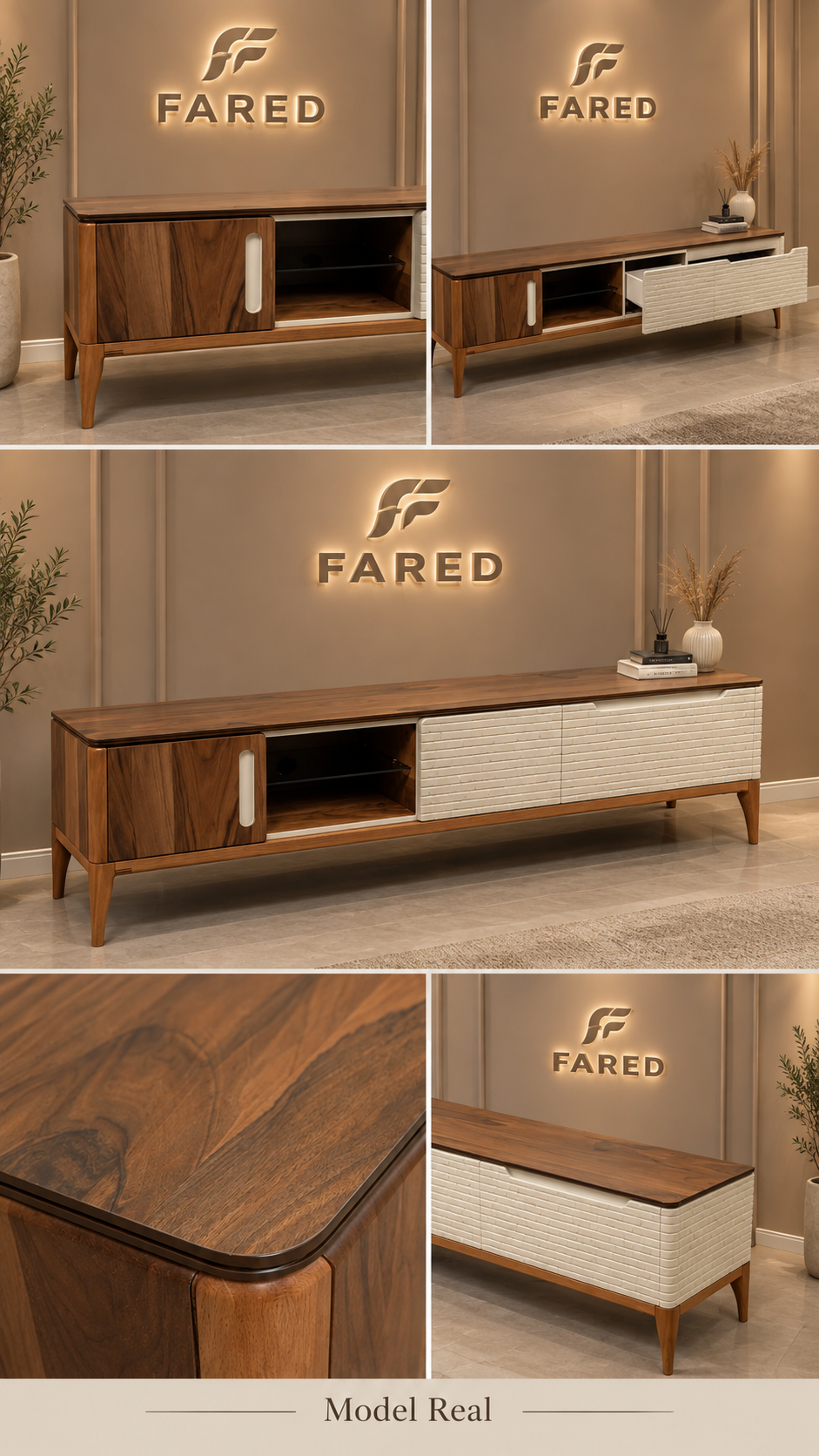 Fared Real TV Table – Natural Walnut Veneer with Georgian Beech Wood Base