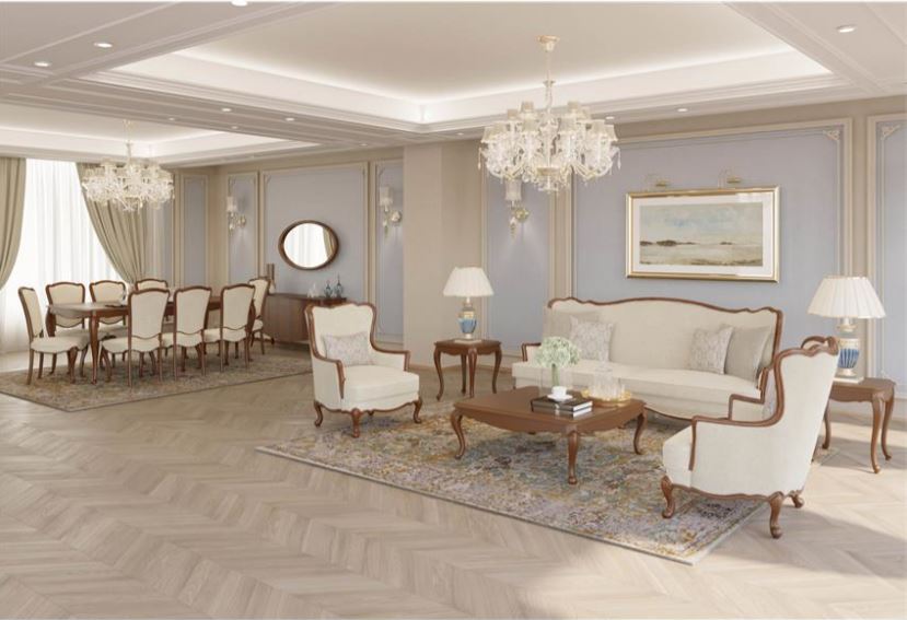 DELAN , Neoclassical Beech-Veneered Coffee Table with Two Soft-Close Drawers