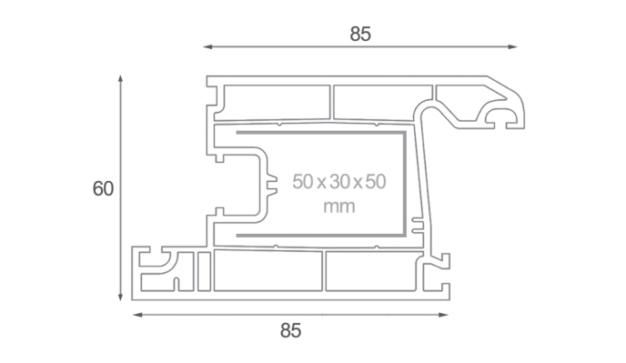 inside opening door sash profile 60mm