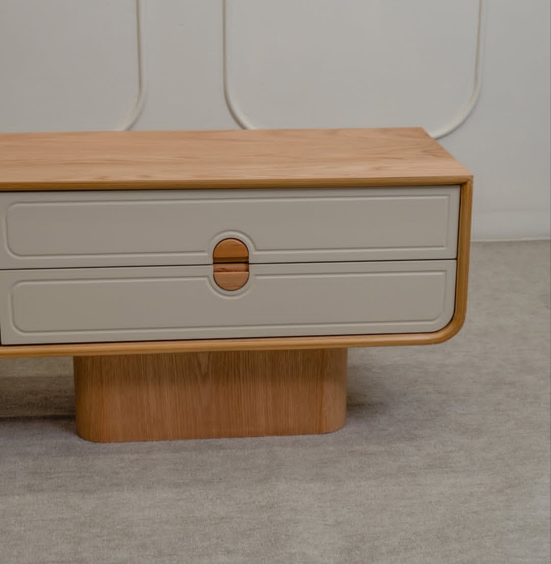 The whole body is MDF Polyurethane paint Natural oak veneer Wooden profile bases