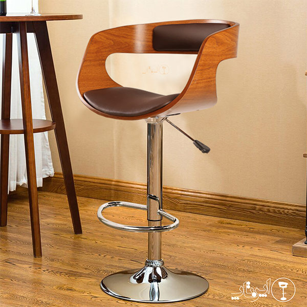 2207 Modern Adjustable Upholstered Counter Stool with Wooden Armrests