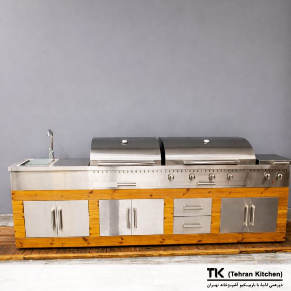 Tehran Kitchen 370 cm Gas & Charcoal BBQ Island  Stainless Steel & Thermowood