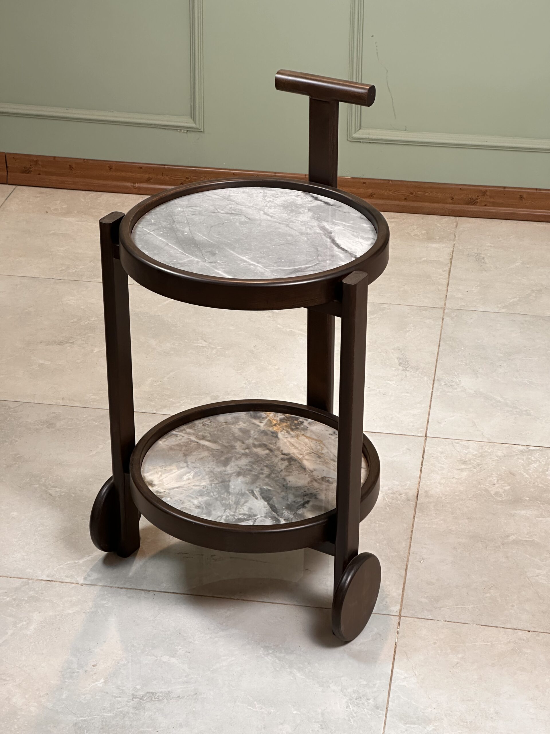Zed Design Comfort Ceramic Serving Trolley with Natural Beech Wood Frame & Ceramic Slab Top