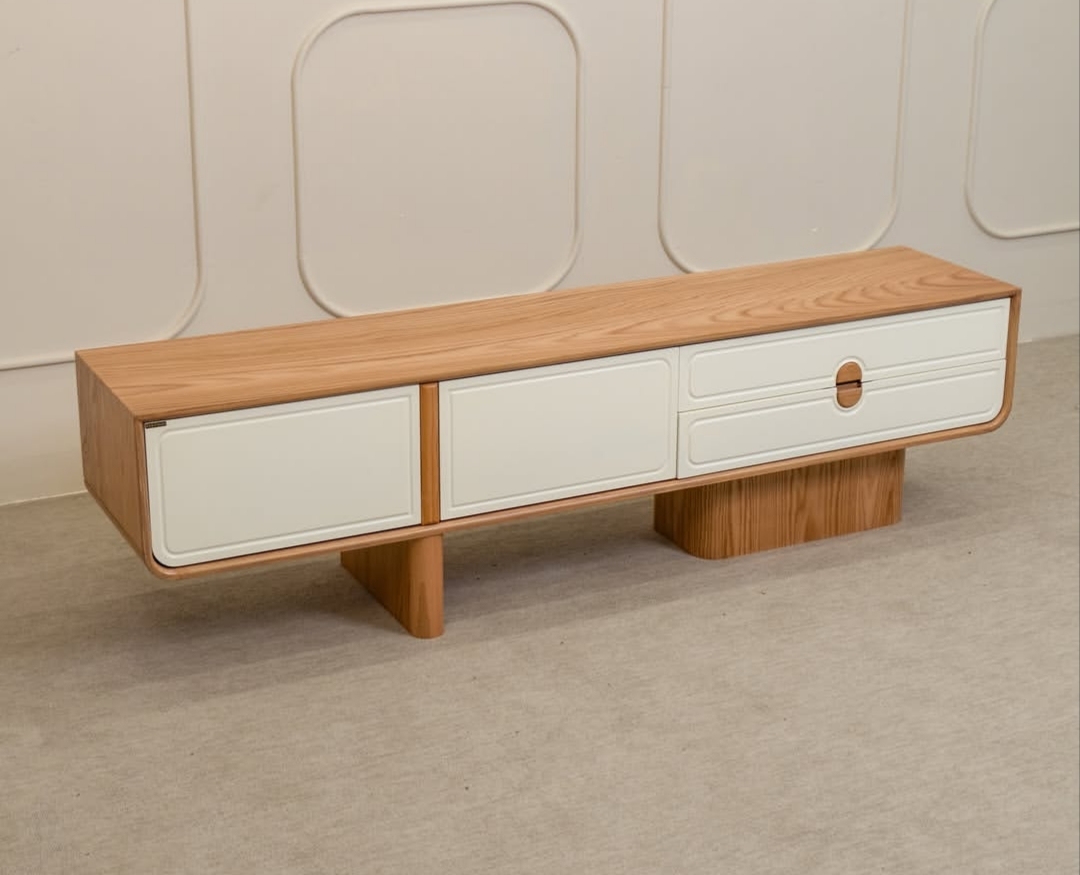 The whole body is MDF Polyurethane paint Natural oak veneer Wooden profile bases