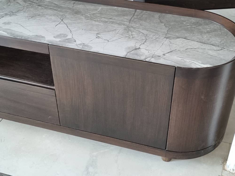 Zed Design Comfort Ceramic TV Console with Natural Oak Veneer & Ceramic Slab Top