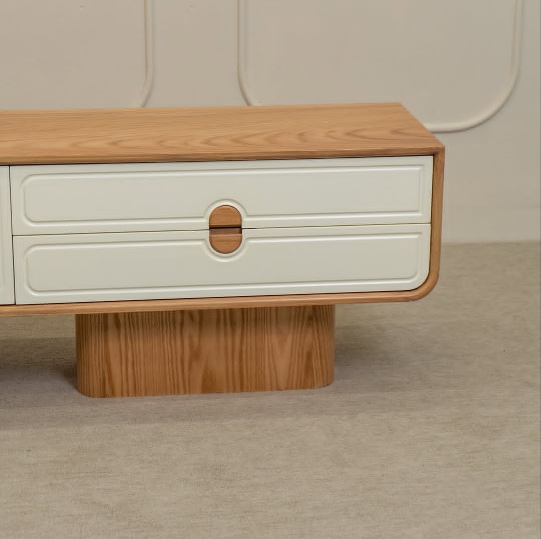 The whole body is MDF Polyurethane paint Natural oak veneer Wooden profile bases