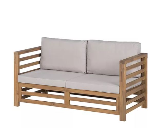 Zed Design Modern Walnut Wood Upholstered 2-Seater Sofa with High-Density Foam Cushion