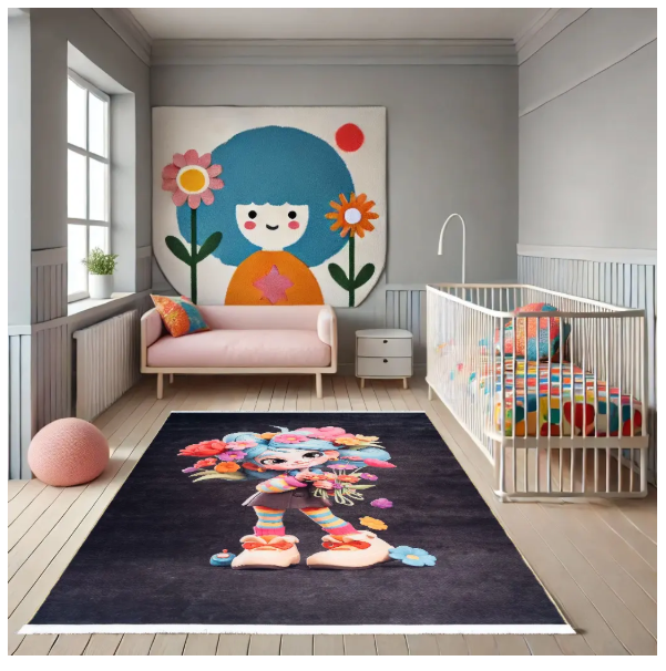 Polyester-Polyogen Rug, Kids Collrction,Black 25KD0000