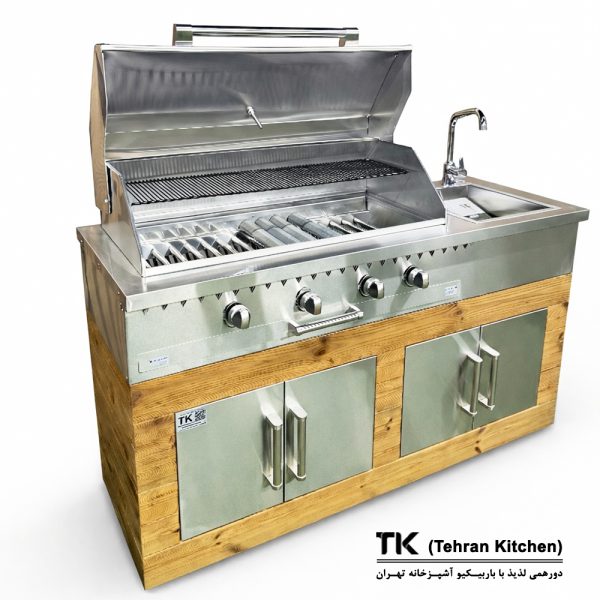 Tehran Kitchen 160 cm Gas & Charcoal BBQ with Sink & Thermowood Cabinet