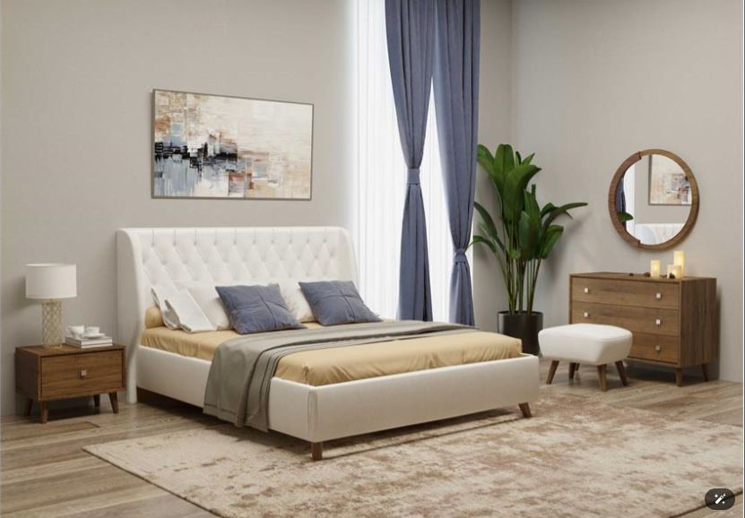 LAVAN , Upholstered Bedroom Set with Beech Wood Details & Soft-Close Storage